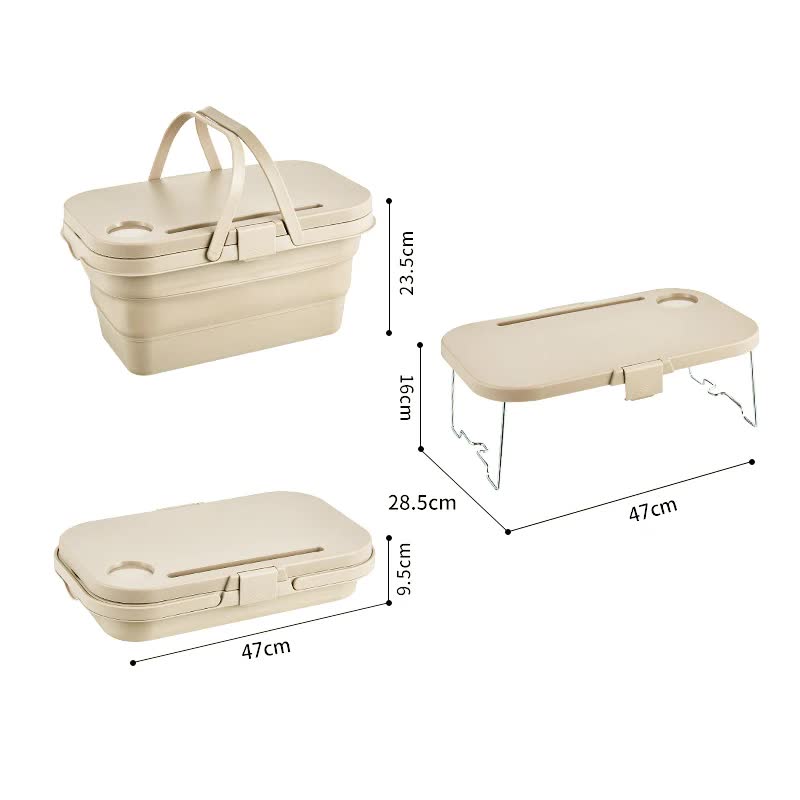 Army Green Foldable Outdoor Picnic Basket with Lid and Tabletop