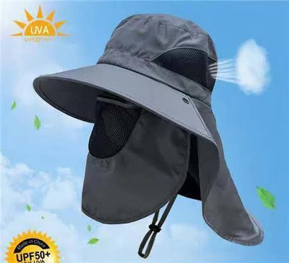 Dark Grey Outdoor UV Protection Hat for Men – Detachable Face & Neck Shield, Large Brim Sun Hat for Fishing, Hiking, and Outdoor Activities