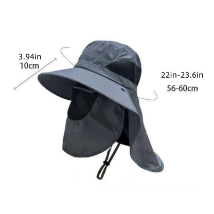 Dark Grey Outdoor UV Protection Hat for Men – Detachable Face & Neck Shield, Large Brim Sun Hat for Fishing, Hiking, and Outdoor Activities