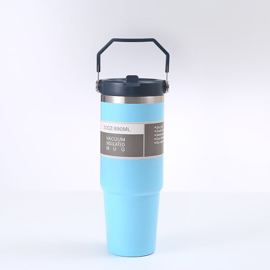 Blue 30oz 304 Stainless Steel Ice Cup with Handle - Portable Car and Travel Cup, Double Insulated, for Hot & Cold Drinks