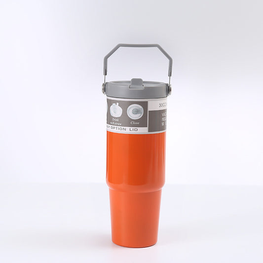 Orange 30oz 304 Stainless Steel Ice Cup with Handle - Portable Car and Travel Cup, Double Insulated, for Hot & Cold Drinks