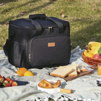 Black Large Capacity Picnic Bag - Waterproof Insulated Cooler Bag, Car Use, and Shoulder Crossbody Thermo Bag