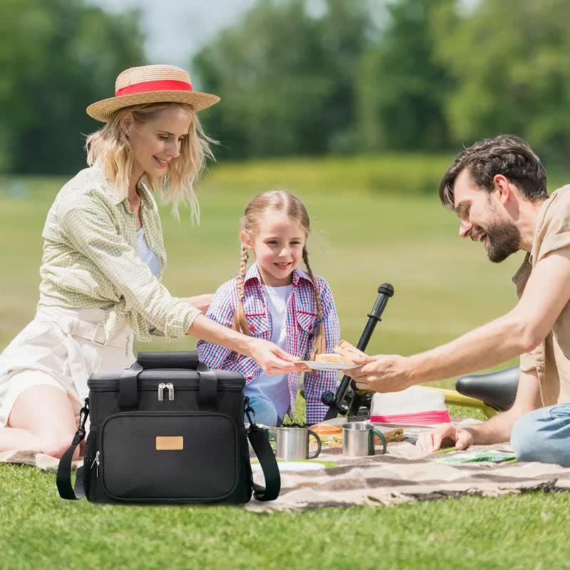 Black Large Capacity Picnic Bag - Waterproof Insulated Cooler Bag, Car Use, and Shoulder Crossbody Thermo Bag