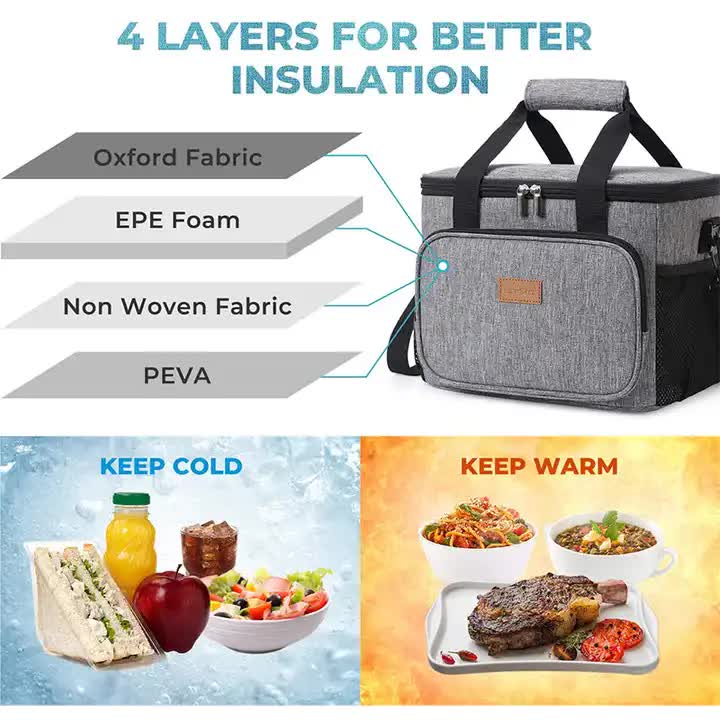 Grey Large Capacity Picnic Bag - Waterproof Insulated Cooler Bag, Outdoor, Car Use, and Shoulder Crossbody Thermo Bag