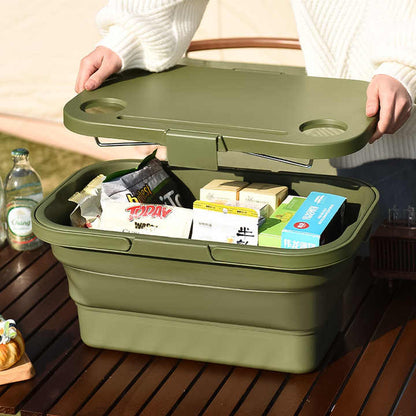 Ivory Foldable Outdoor Picnic Basket with Lid and Tabletop, Camping Storage Box, Car-Friendly Organizer