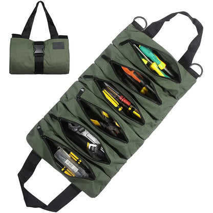 Green 5-Pocket Roll-Up Tool Bag Organizer