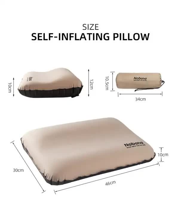 Beige Automatic Inflatable 3D Outdoor Sponge Pillow - Portable Camping Travel Neck Cushion, Comfortable Air Mattress for Tent, Versatile Nap Pillow