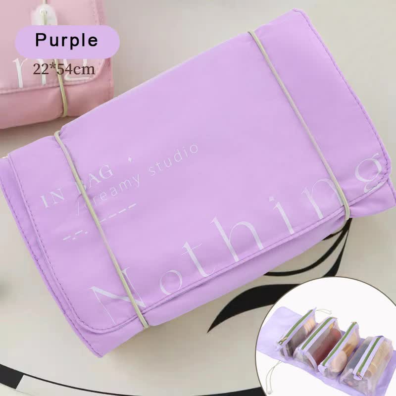 Purple Portable 4-in-1 Cosmetic Storage Bag, Removable Travel Organizer for Makeup, Toiletries, and Small Accessories