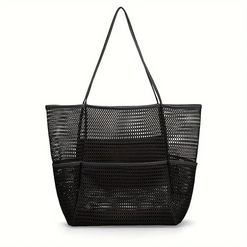 Black Double Layer Mesh Beach Bag - Large Capacity