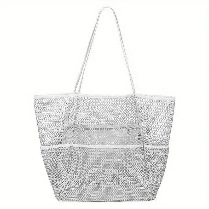 Grey Double Layer Mesh Beach Bag - Large Capacity