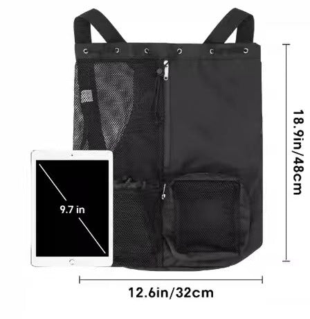 Black Mesh Drawstring Swim Backpack with Wet Bag - Durable Beach Gym Bag for Wet Gear